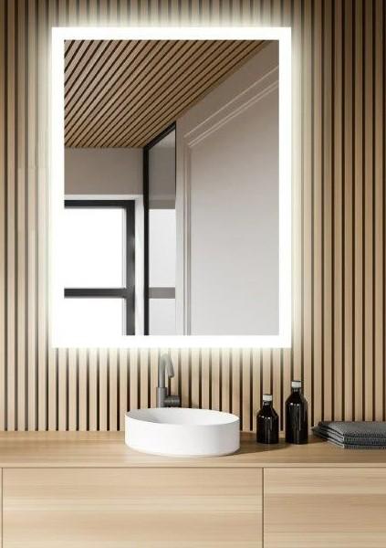 Mie firkantet spejl m/integreret LED lys, backlight og varme - 120 cm Mie firkantet spejl m/integreret LED lys, backlight og varme - 120 cm