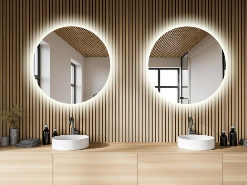 Puk rundt spejl m/backlight og varme - &Oslash;100 cm