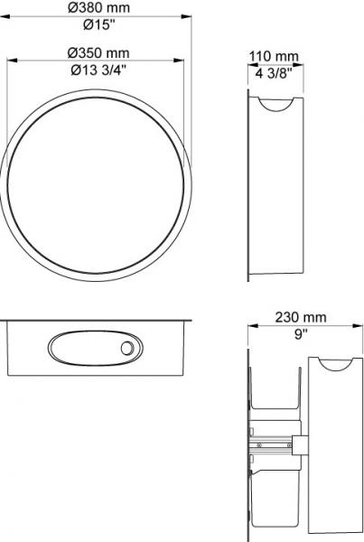 Vola p&aring;bygget affaldsbeholder med sort l&aring;g - Krom