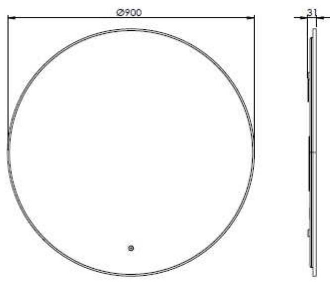 Cassøe Toscana spejl m/sort ramme, backlight og varme Ø90 Cassøe Toscana spejl m/sort ramme, backlight og varme Ø90