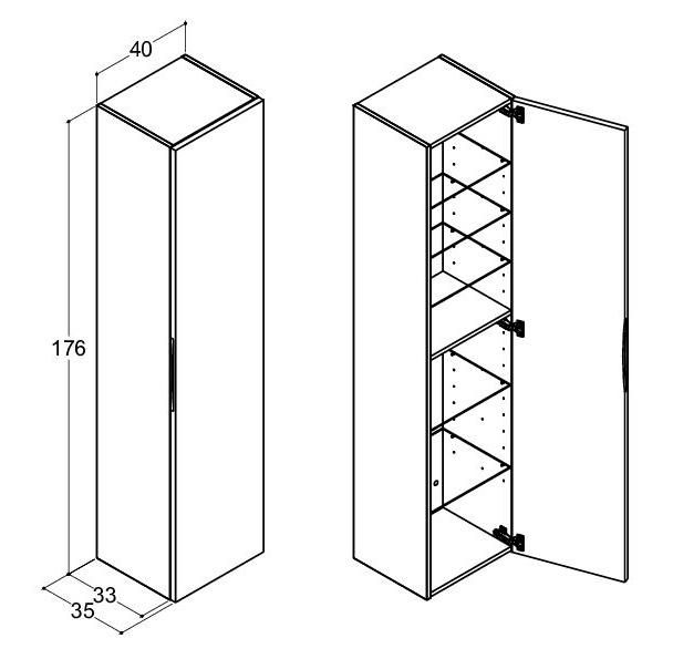 Dansani Luna Urban 40 h&oslash;jskab A m/l&aring;ge og integreret greb - H&oslash;jreh&aelig;ngslet - Valgfri farve