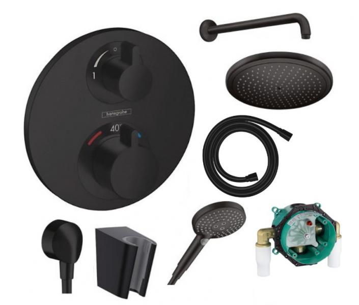 Hansgrohe Ecostat Round komplet brusesystem til indbygning - Mat sort Hansgrohe Ecostat Round komplet brusesystem til indbygning - Mat sort