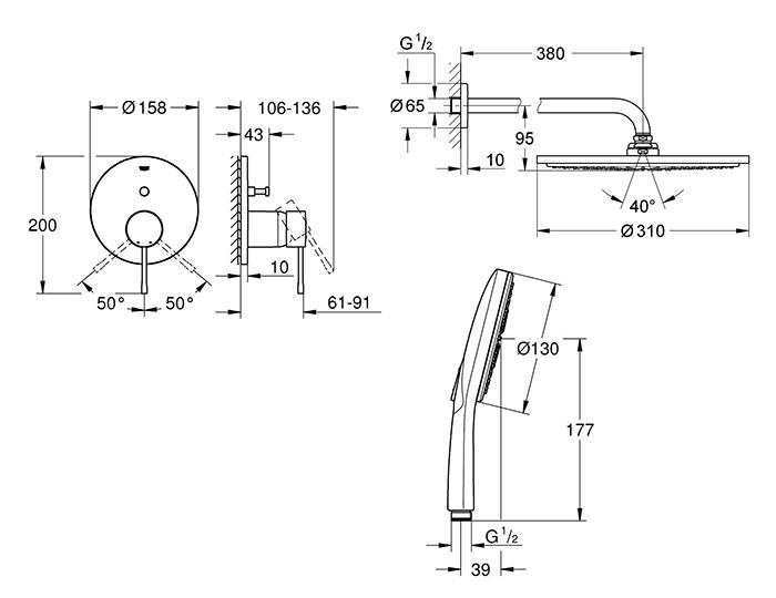 Grohe Essence 310 komplet brusesystem m/Shower Frame - B&oslash;rstet Cool Sunrise