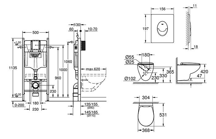 Grohe Bau toiletpakke inkl. sæde, cisterne og mat sort betjening Grohe Bau toiletpakke inkl. sæde, cisterne og mat sort betjening