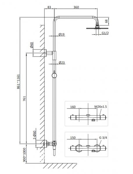 Hafa Fine komplet brusesystem &Oslash;300 - B&oslash;rstet messing