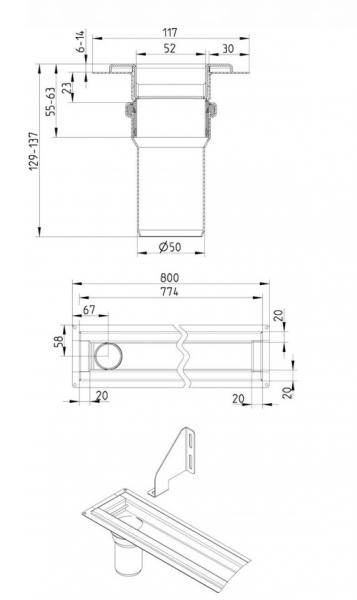 Blucher Waterline 800 mm afløb m/Copenhagen Line rist - Sort Blucher Waterline 800 mm afløb m/Copenhagen Line rist - Sort