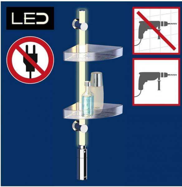 Wenko brusehylde til bad med LEDlys - Kan også limes Wenko brusehylde til bad med LEDlys - Kan også limes