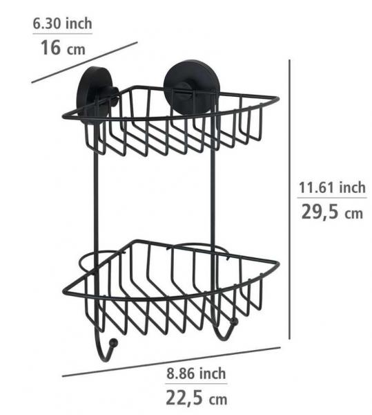 Wenko Bari dobbelt hjørnebrusehylde - Mat sort - Skruefri Wenko Bari dobbelt hjørnebrusehylde - Mat sort - Skruefri