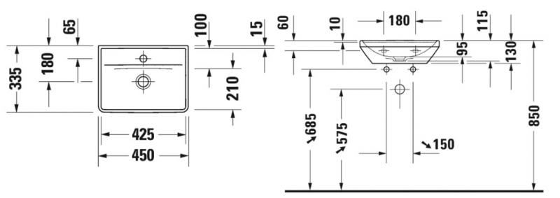 Duravit D-Neo 45 håndvask t/væg - Uden overløb Duravit D-Neo 45 håndvask t/væg - Uden overløb