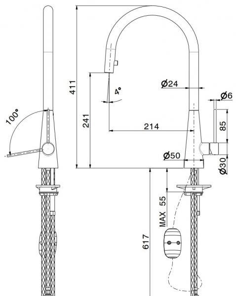 Cass&oslash;e Newform Conico k&oslash;kkenarmatur m/udtr&aelig;k - B&oslash;rstet krom
