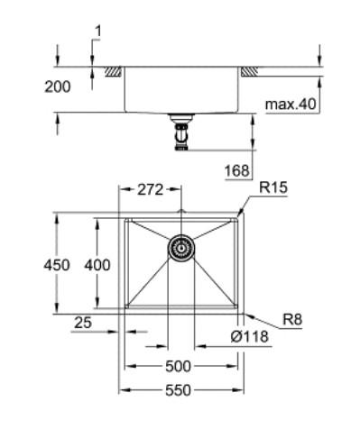 Grohe K700U rustfri st&aring;lvask inkl. Grohe New Minta k&oslash;kkenarmatur m/udtr&aelig;k - B&oslash;rstet hard graphite