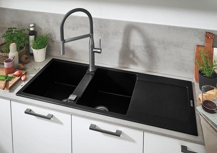 Grohe K500 80-C dobbelt køkkenvask m/afløbsbakke - Sort granit Grohe K500 80-C dobbelt køkkenvask m/afløbsbakke - Sort granit