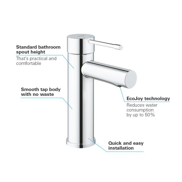 Grohe Essence New håndvaskarmatur u/bundventil m/EcoJoy Grohe Essence New håndvaskarmatur u/bundventil m/EcoJoy