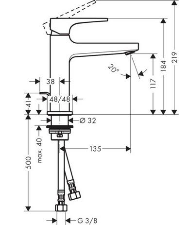 Hansgrohe 1-grebs h&aring;ndvaskarmatur 110 med b&oslash;jlegreb og l&oslash;ft-op bundventil