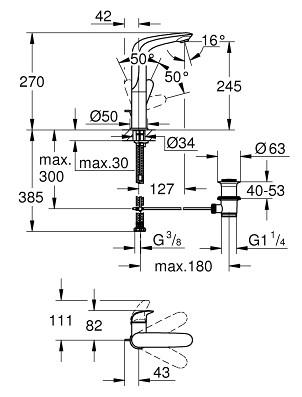 Grohe Eurostyle L h&aring;ndvaskarmatur m/svingtud - Krom