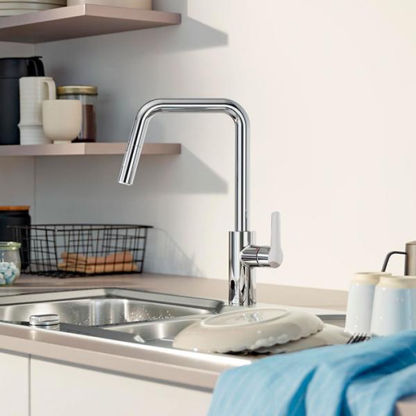 Grohe Start hybrid k&oslash;kkenarmatur m/udtr&aelig;k og Dual Spray - Krom