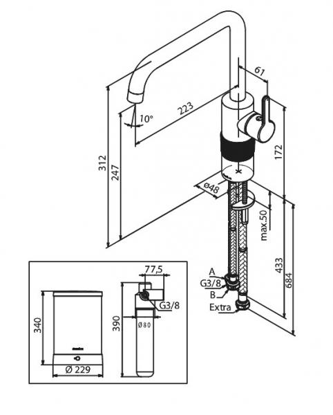 Damixa Silhouet Instant kogende k&oslash;kkenarmatur - Krom
