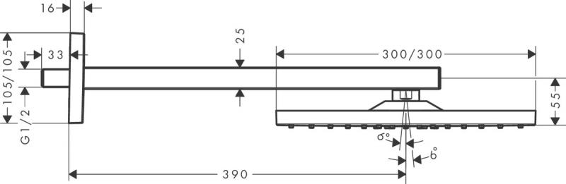 Hansgrohe Raindance E 300 hovedbruser til v&aelig;g - B&oslash;rstet bronze