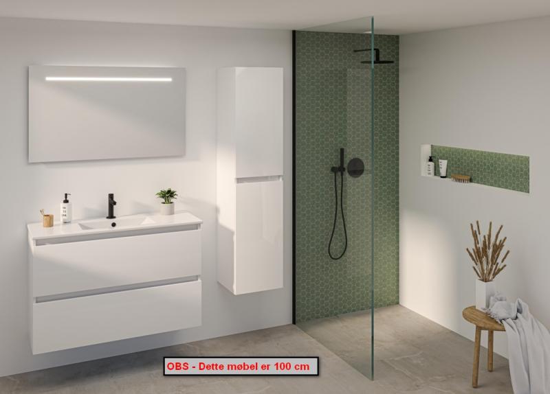 Sanibell Basicline m&oslash;bels&aelig;t 60 m/integrerede greb - Hvid h&oslash;jglans