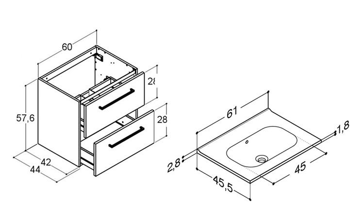 Dansani Mido+ 60 m&oslash;bels&aelig;t m/Kantate vask - Varm eg