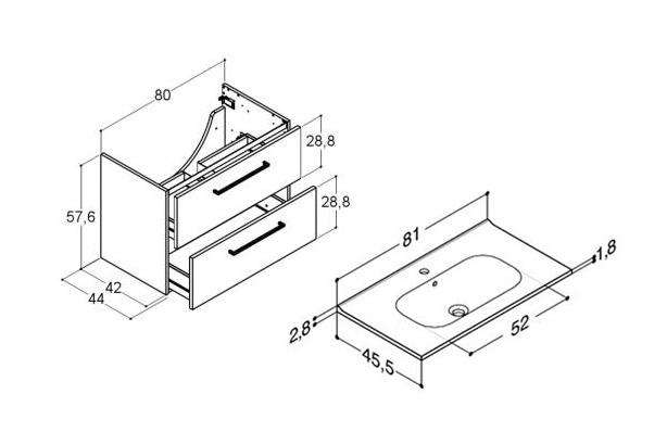 Dansani Mido+ 80 m&oslash;bels&aelig;t m/Kantate vask - Mat gr&aring;