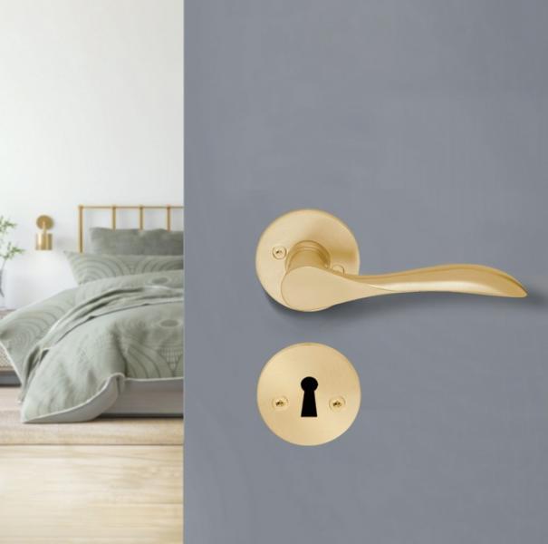 Beslagsboden indend&oslash;rs d&oslash;rgreb inkl n&oslash;gleskilt - B&oslash;rstet messing - S&aelig;t &aacute; 4 stk