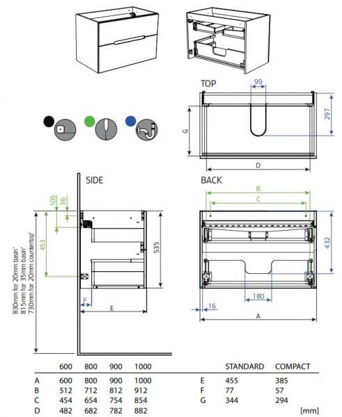 Hafa Clay 60 m&oslash;bels&aelig;t m/2 skuffer og On verge vask - M&oslash;rk beige