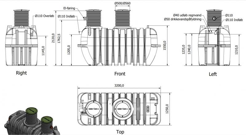 Watercare komplet regnvandsanlæg til hus 4300L Watercare komplet regnvandsanlæg til hus 4300L