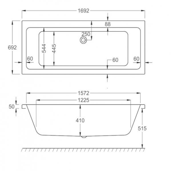 Str&oslash;mberg Quantum badekar t/indbygning - 170 x 70 - 2 rygl&aelig;n