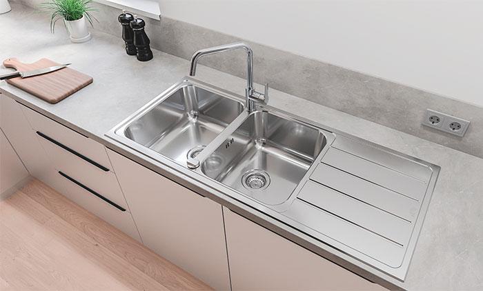 Grohe K500 dobbelt k&oslash;kkenvask m/afl&oslash;bsbakke i rustfrit st&aring;l 80-S