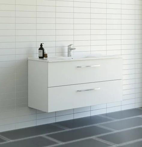 Dansani Mido+ 120 m&oslash;belpakke m/Amber vask og 2 skuffer - Mat hvid