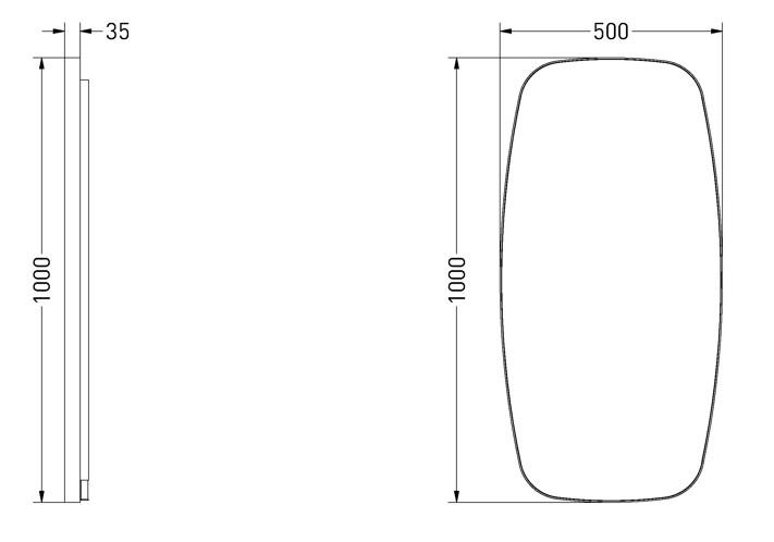 Sanibell Ink SP30 superellipse spejl m/backlight, varme og sensor 50 x 100 cm - B&oslash;rstet kobber