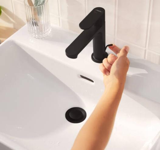 Hansgrohe Rebris S 110 h&aring;ndvaskarmatur m/CoolStart og bundventil - Mat sort