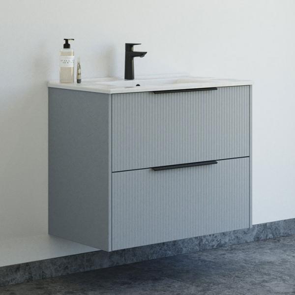 Dansani Mido+ Classic 81 m&oslash;bels&aelig;t m/Amber vask og 2 skuffer - Striber/mat lysebl&aring;