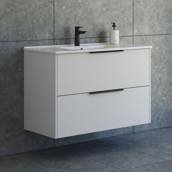 Dansani Mido+ Classic 101 møbelsæt m/Amber vask og 2 skuffer - Striber/mat sand Dansani Mido+ Classic 101 møbelsæt m/Amber vask og 2 skuffer - Striber/mat sand